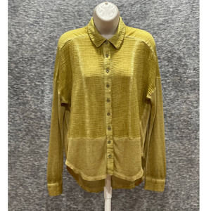 We The Free Button Down Long Sleeve Yellow/Green Blouse XS
